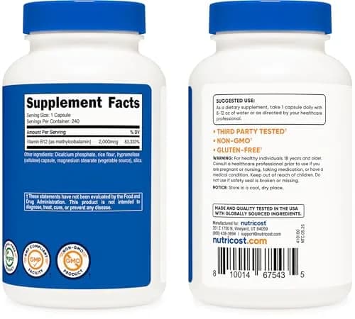 Nutricost Vitamin B12 (Methylcobalamin) 2000mcg | Gluten Free Vegetarian Supplement thumbnail 4