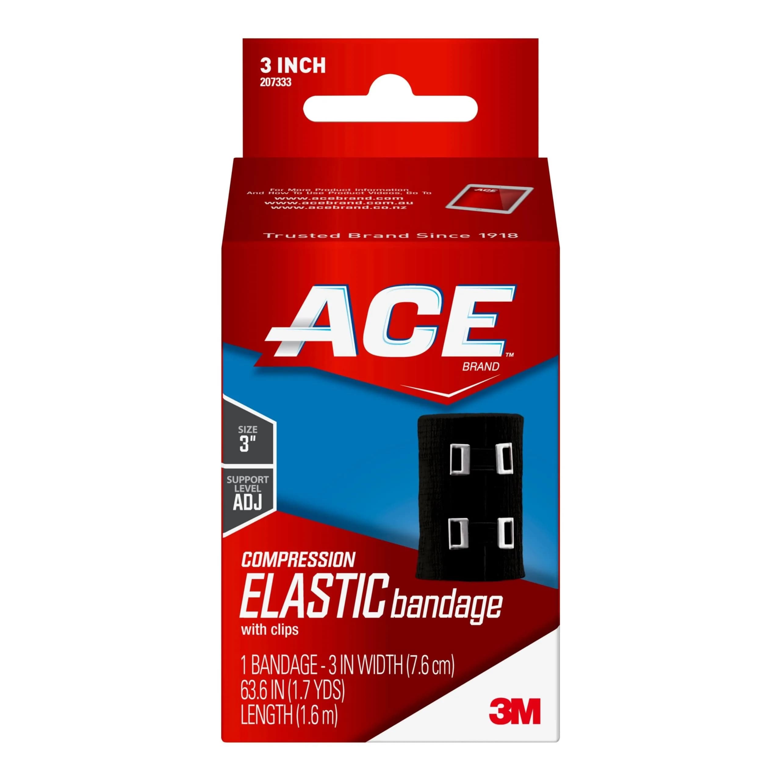 ACE 4 Inch Elastic Bandage with Clips | Support for Muscles & Joints, Black, 1 Count — Black / 3"