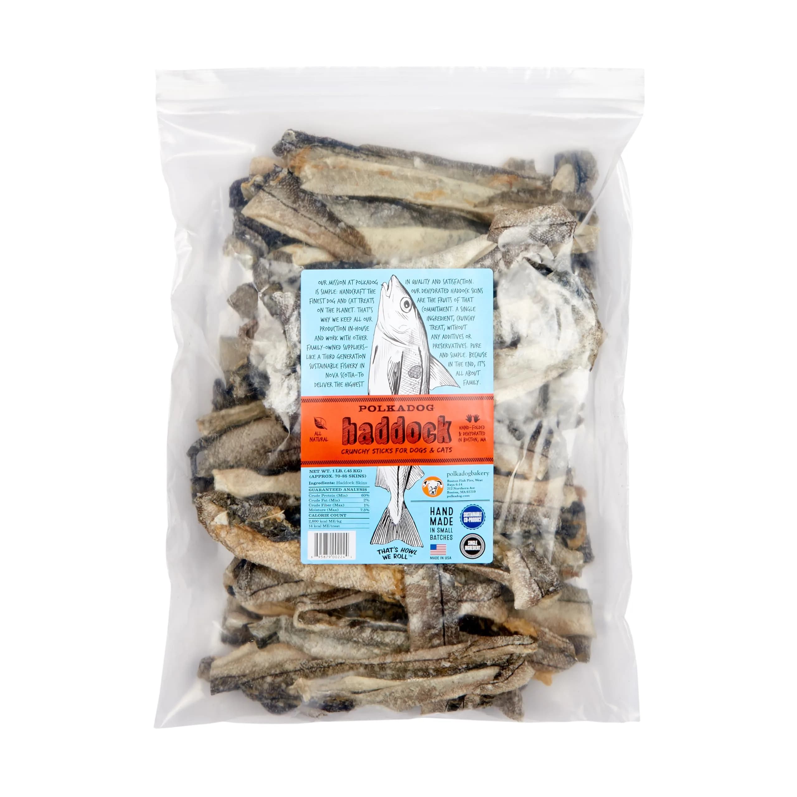 Polkadog Crunchy Haddock Skins Dog Treats | Single-Ingredient, 1lb | Omega-3 Rich, Hypoallergenic, Grain-Free - main product image