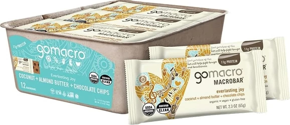 GoMacro MacroBar Organic Vegan Protein Bar - Coconut Almond Butter Chocolate Chip 65g (2.3 Oz) | 11g Protein — Coconut + Almond Butter + Chocolate Chips