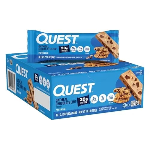 Quest Oatmeal Chocolate Chip Protein Bars 12 Count | 20g Protein, 5g Net Carbs, 13g Fiber thumbnail 1