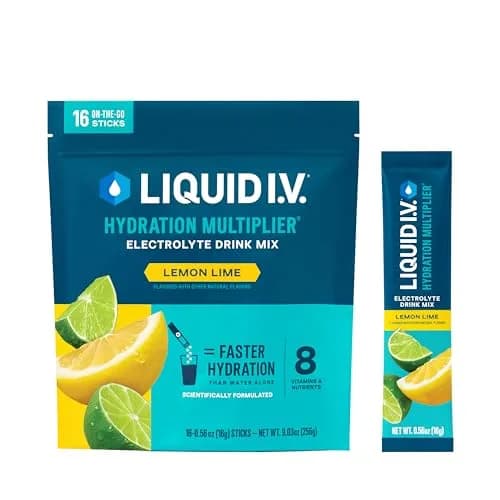 Liquid I.V. Hydration Multiplier Electrolyte Drink Mix, Lemon Lime, 16 Stick Packs (9.03 oz / 256 g) | Clinically Proven Hydration thumbnail 1