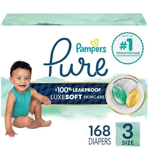 Pampers Pure Baby Diapers Size 3 (16-28 lbs) 168 Count | Hypoallergenic & Leakproof thumbnail 1