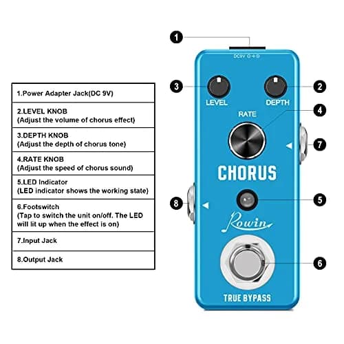 Rowin LEF-304 Analog Chorus Pedal for Electric Guitar Bass True Bypass | 95mm (D) x 44mm (W) x 48mm (H) thumbnail 2