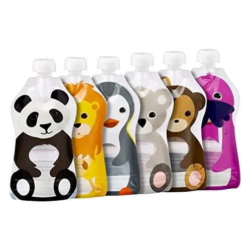 SQUOOSHI Reusable Baby Food Pouches 6 Pack 5oz Assorted Animals | Eco-Friendly, BPA-Free, Travel-Ready thumbnail 1
