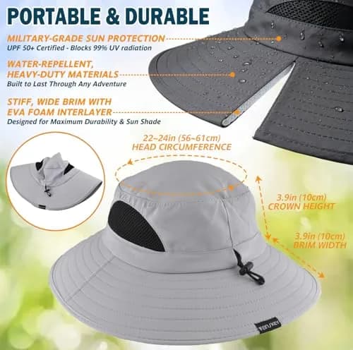 EINSKEY Wide Brim Sun Hat UPF 50+ Waterproof Packable for Men & Women | UV & Rain Protection thumbnail 6