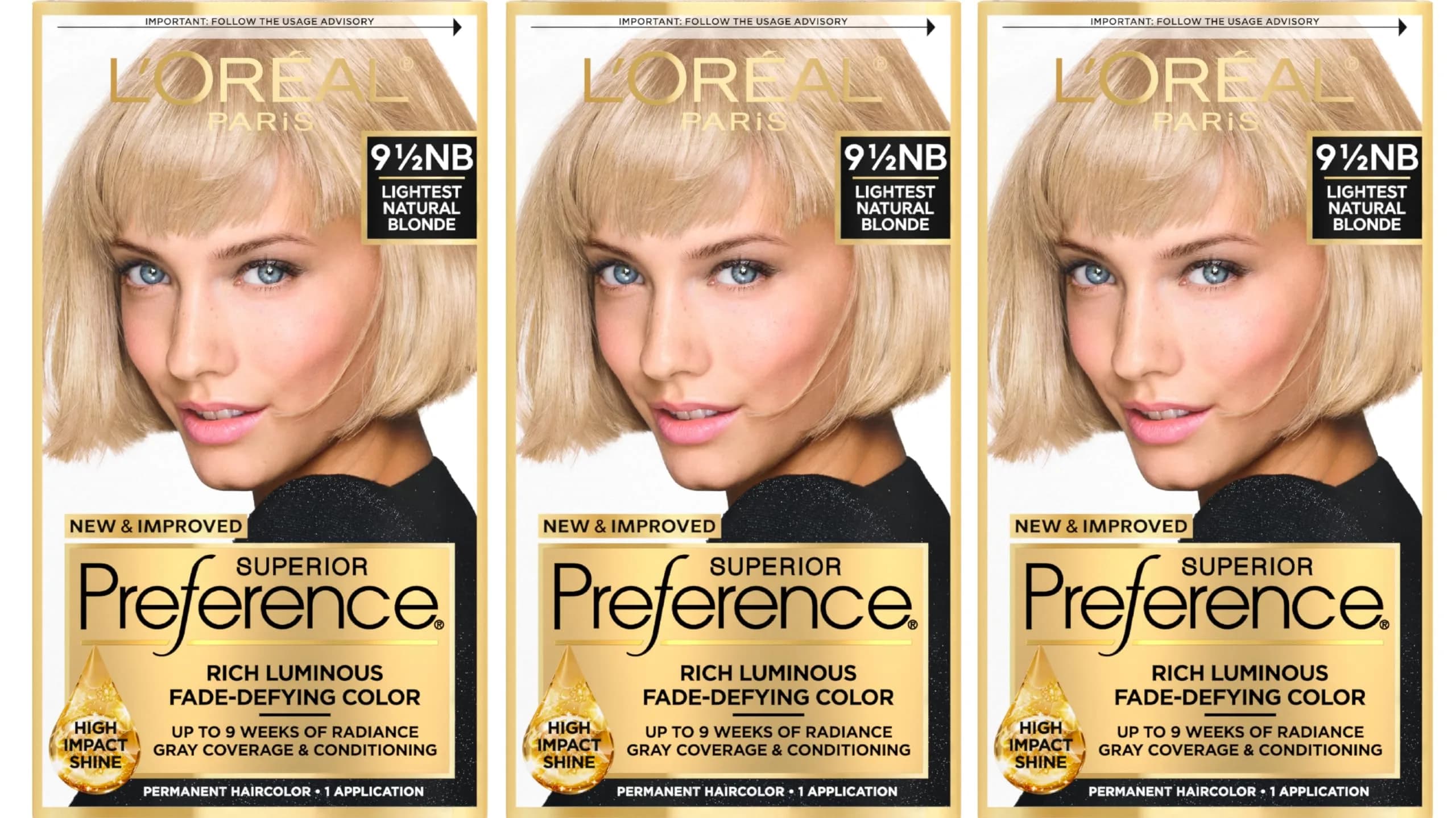 L'Oreal Paris Superior Preference Permanent Hair Color 9.5NB Lightest Natural Blonde (3 x 1 Kit) | Fade-Defying Color for 9 Weeks — 9.5NB Lightest Natural Blonde
