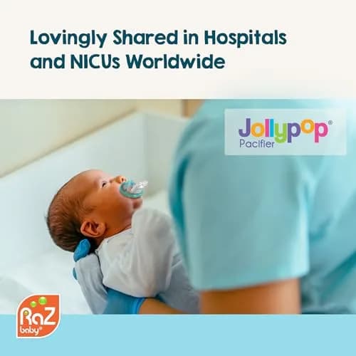 RAZBABY Jollypop Pacifier for Babies 3 Months & Up | Natural Orthodontic Design, BPA-Free, USA Made, 2 Pack, Blue thumbnail 2