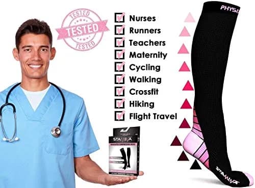 Physix Gear Sport Compression Socks Black/Pink S/M | Graduated Compression for Circulation & Travel thumbnail 5
