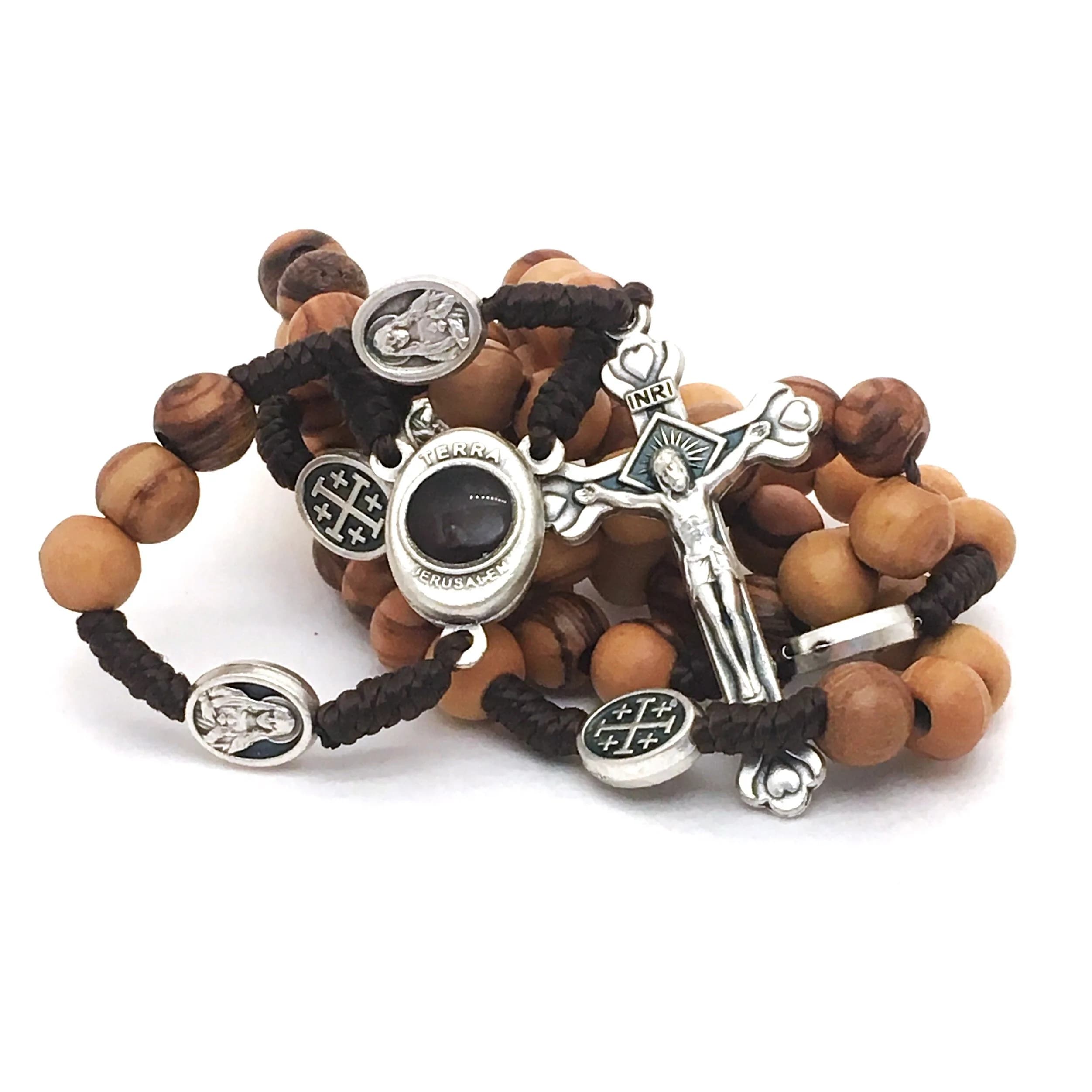 LION OF JUDAH MARKET / Cortina Olive Wood Rosary 15.5in | Holy Soil Christian Gift from Jerusalem — Olive