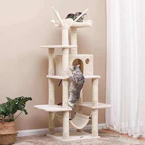 FEANDREA Climbing Tree 154cm | Stable Cat Activity Center with Hammock & Cave thumbnail 2