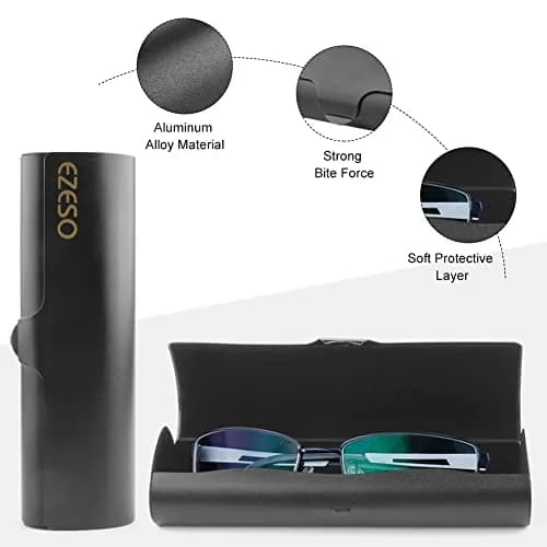 EZESO ESSENTIAL SKINCARE Hard Shell Eyeglass Case | Aluminum Alloy & Suede, Black-Small, 16cm (6.3in) thumbnail 3
