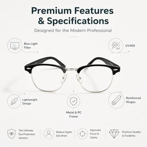 Cyxus Browline Blue Light Glasses for Men Women Reduce Eye Strain Black | Anti-Reflective & Durable thumbnail 6