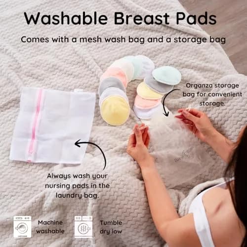 BABY BLISS Organic Bamboo Nursing Pads 14 Washable Breast Pads with Wash Bag | 3-Layer Absorbency for Leak Protection thumbnail 4