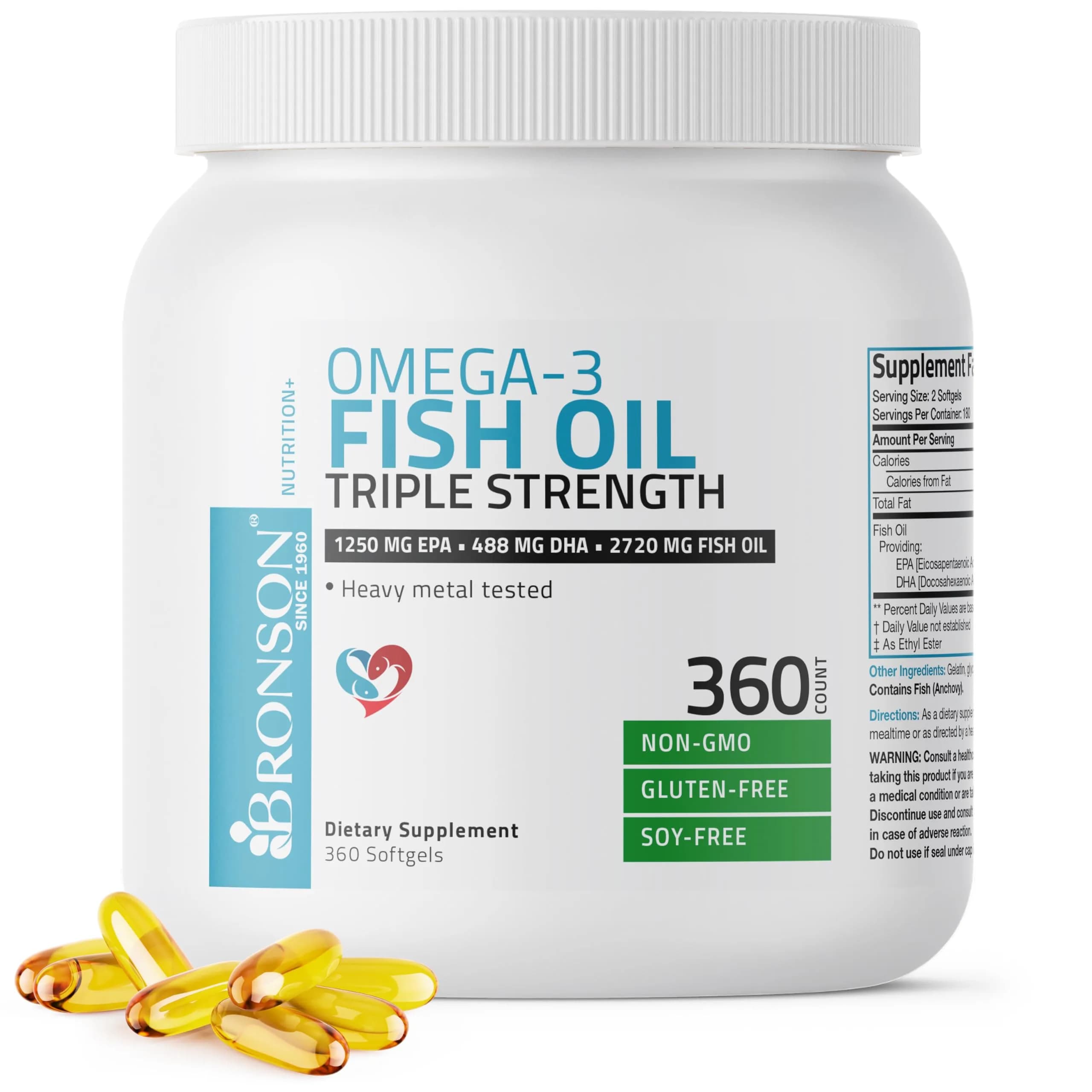 Bronson Omega-3 Fish Oil High EPA/DHA Triple Strength 2720 mg | Supports Heart, Brain & Vision - main product image