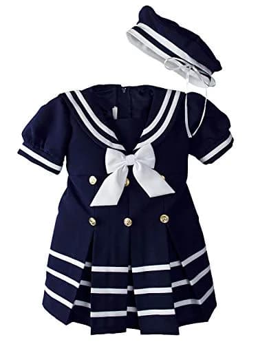 iGirlDress Baby Toddler Girls Nautical Sailor Dress with Hat 3T Navy | Zipper Back, Cotton, Summer thumbnail 1