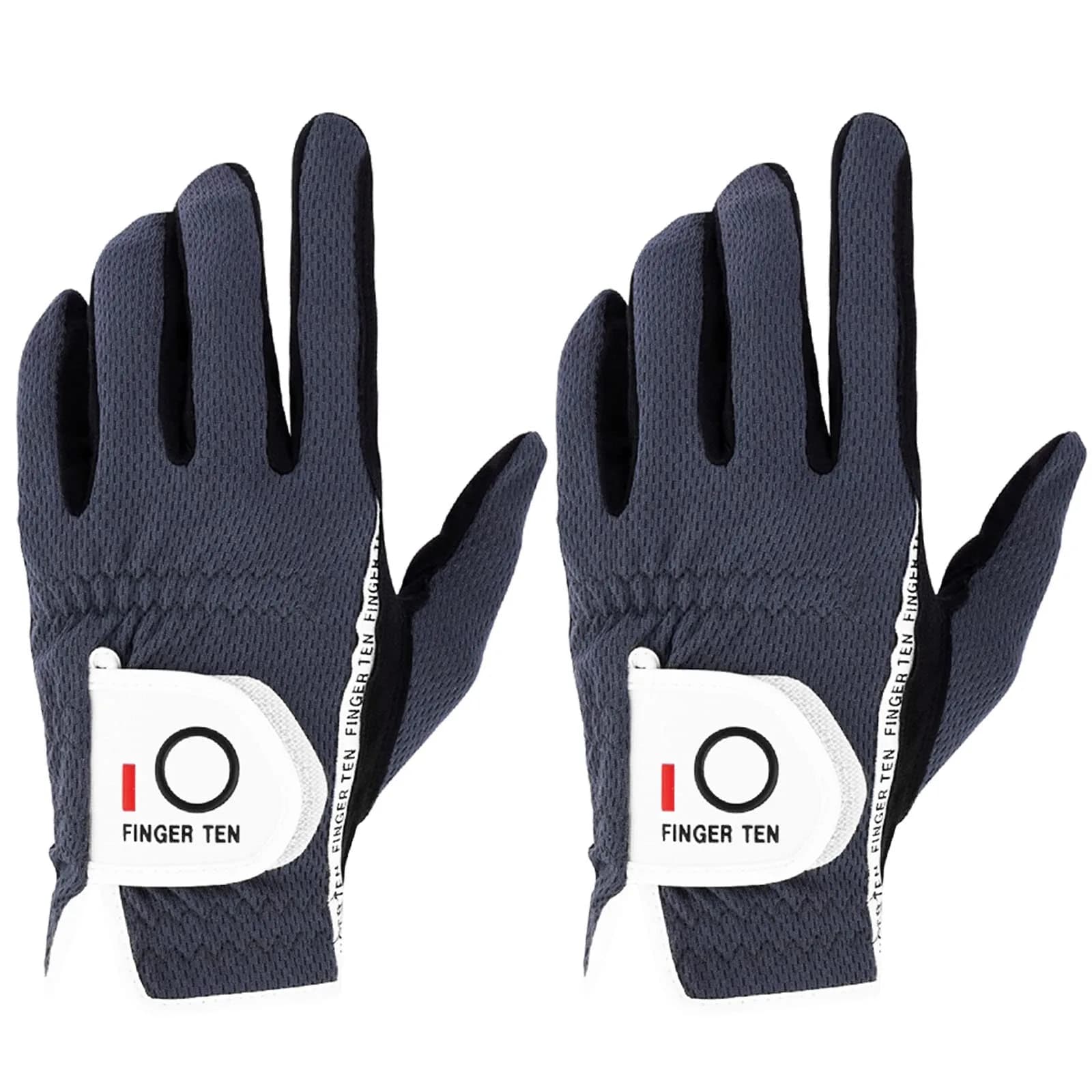 FINGER TEN Men's Golf Gloves Rain Grip 2 Pack (Gray, M/Large) | Wet Weather Performance & Breathable Mesh
