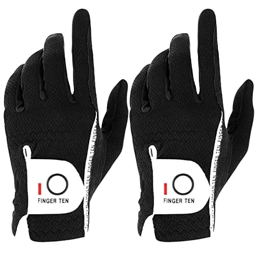 FINGER TEN Men's Golf Gloves Rain Grip 2 Pack (Black, Large, Left Hand) | Wet Weather Grip & Breathable Comfort thumbnail 1