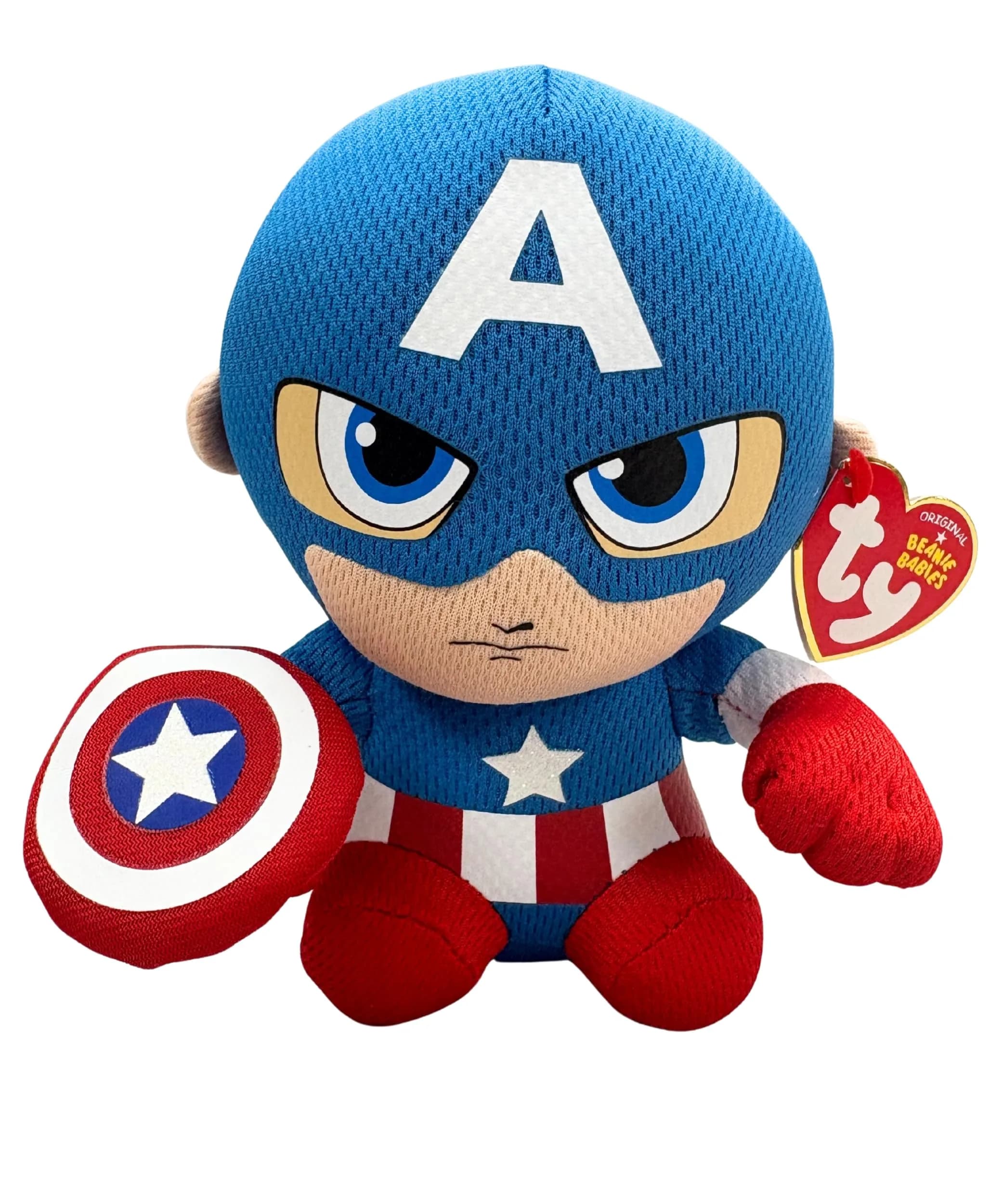 Ty Captain America Plush, Blue/Red/White | Superhero Teddy for Kids