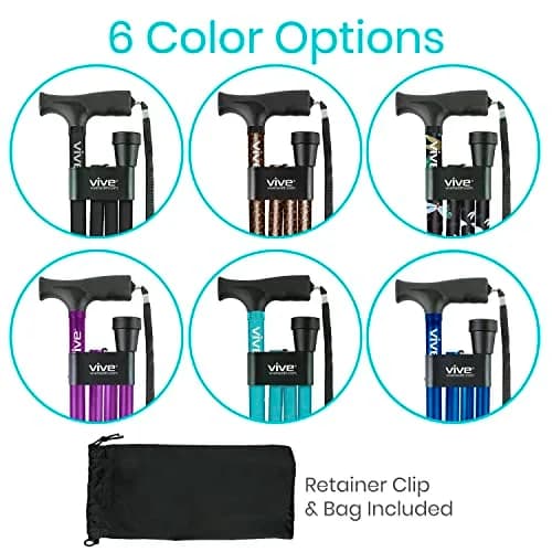 Vive Folding Cane - Adjustable Walking Cane for Men & Women, 33"-37", Purple | Lightweight Aluminum Mobility Aid with Ergonomic Grip & Non-Slip Tip thumbnail 7