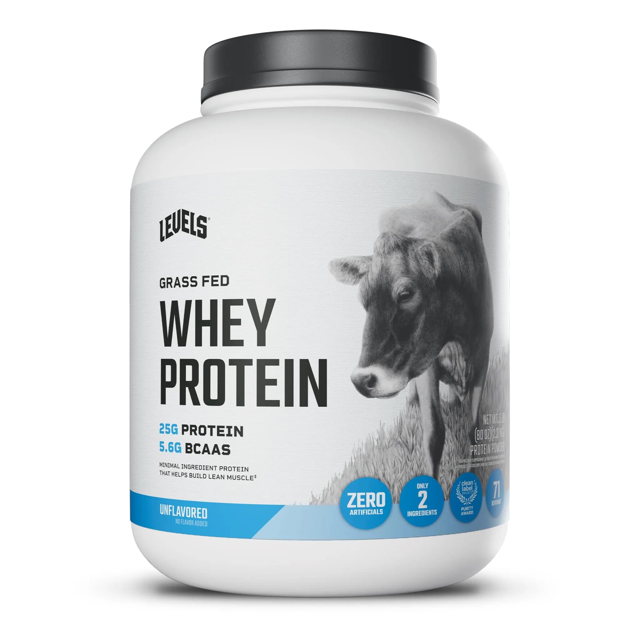 Levels Nutrition UNFLAVORED protein powder tub Whey concentrate 71 servings