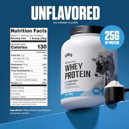 Levels Nutrition Whey Protein Powder, Unflavored, 5 lb (2.27 kg) | 25g Protein Per Serving, Grass-Fed Dairy thumbnail 3
