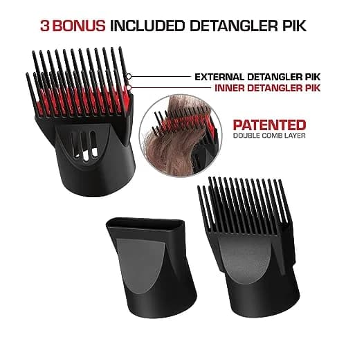 Red by Kiss Detangler Dryer Plus 3 Attachments | Lightweight Ceramic Ionic Hair Dryer with Detangle Pik, Concentrator, 1.75 Pound thumbnail 5
