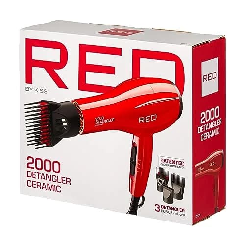 Red by Kiss Detangler Dryer Plus 3 Attachments | Lightweight Ceramic Ionic Hair Dryer with Detangle Pik, Concentrator, 1.75 Pound thumbnail 6