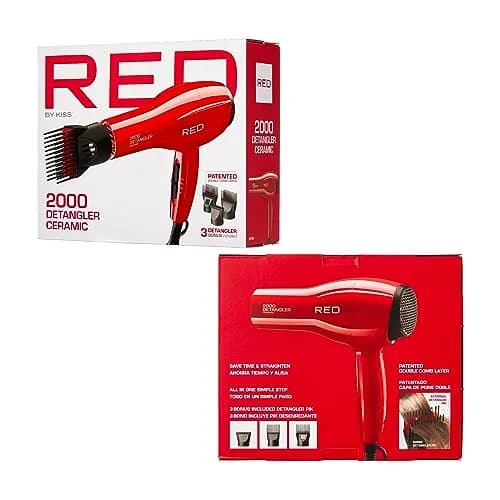 Red by Kiss Detangler Dryer Plus 3 Attachments | Lightweight Ceramic Ionic Hair Dryer with Detangle Pik, Concentrator, 1.75 Pound thumbnail 7