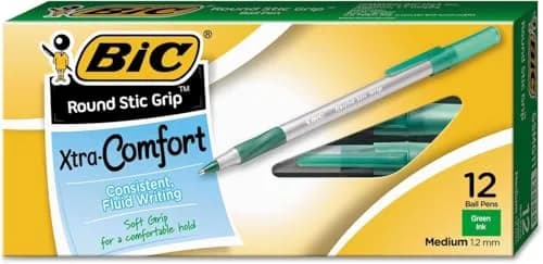 BIC Round Stic Grip Xtra Comfort Ball Pen Medium Pt 1.2mm Green | Fluid Writing, Soft Grip, Non-Refillable thumbnail 2