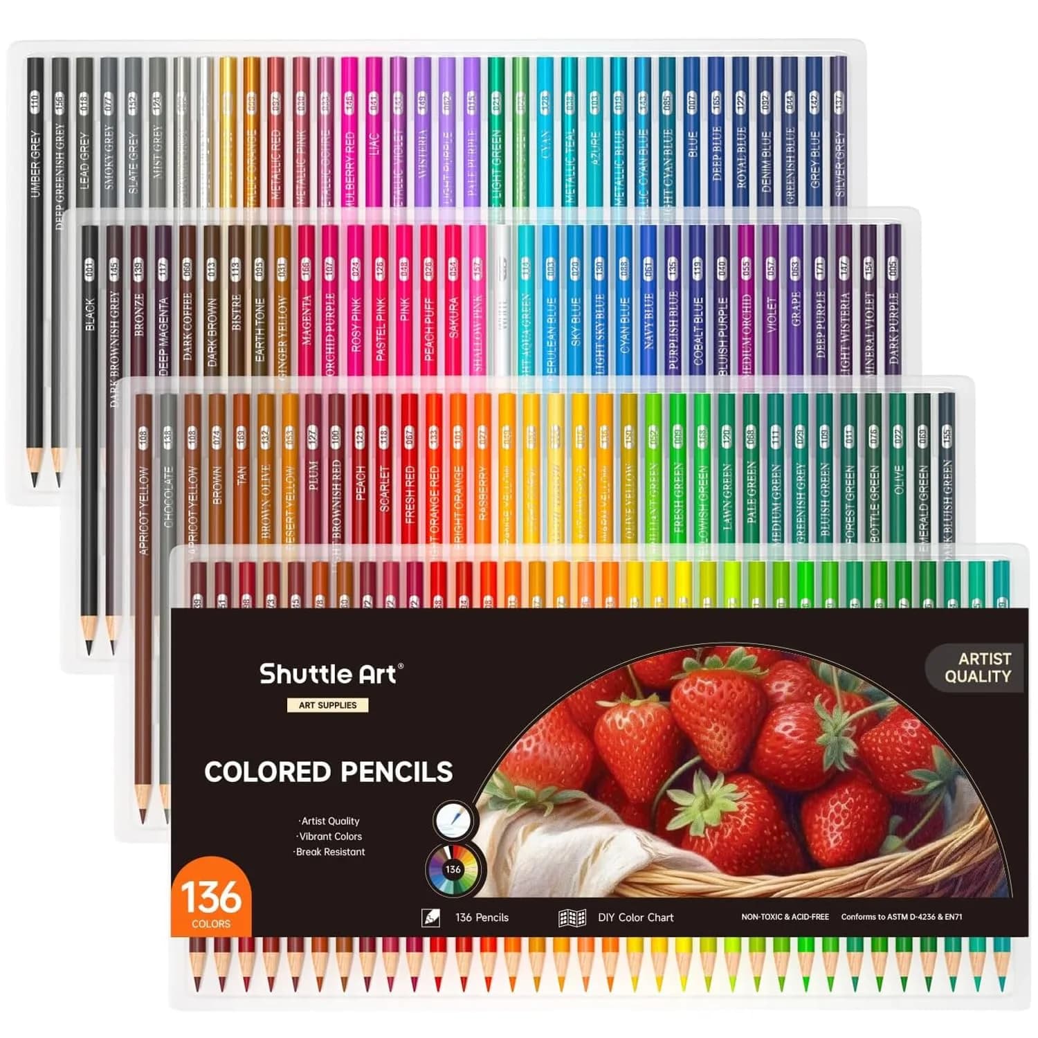 Shuttle Art 136 Color Pencils for Adult Coloring Book | Vibrant, Non-Toxic, 136 Colors, Ready to Use - main product image