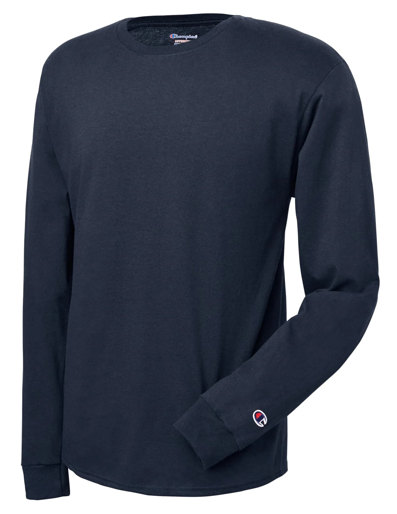 Champion Men's Cotton Long Sleeve Tee Shirt, Oxford Gray | Comfortable, Durable & Imported from USA — Navy / Small
