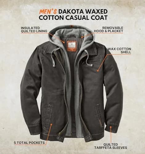 Legendary Whitetails Mens Casual Coat Waxed Cotton Water Resistant Jacket | Rugged & Water-Resistant (70-120 chars) thumbnail 3