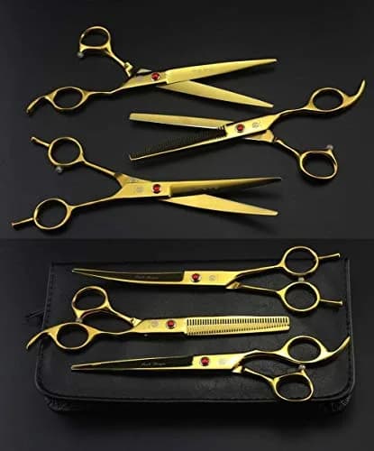 Purple Dragon 7" Dog Grooming Scissors Set with Rhinestone Accent - Golden | Sharp, Durable, Ice Calcined Japan Steel thumbnail 7