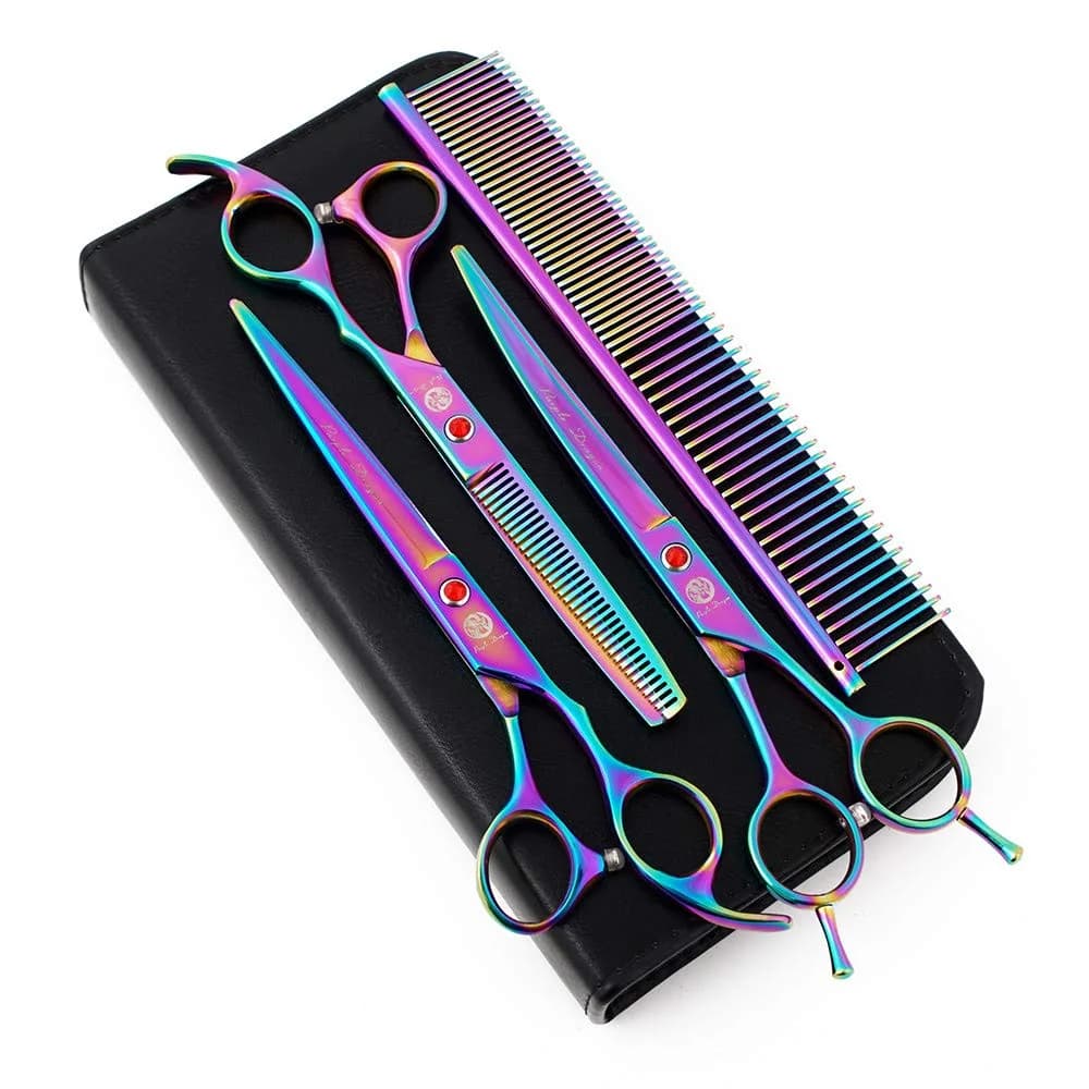 Purple Dragon 7" Dog Grooming Scissors Set with Rhinestone Accent - Rainbow | Sharp, Durable & Professional - main product image