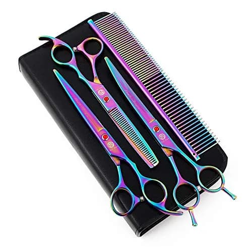 Purple Dragon 7" Dog Grooming Scissors Set with Rhinestone Accent - Rainbow | Sharp, Durable & Professional thumbnail 1