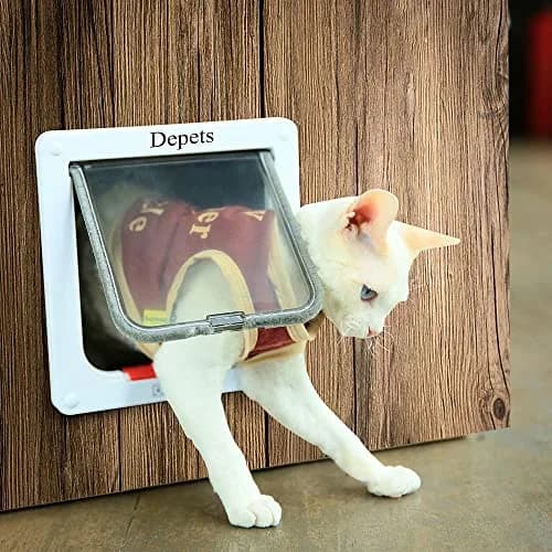 Depets Medium Cat Door 7.5" x 7.8" White | 4-Way Locking Pet Flap for Cats up to 15 lbs thumbnail 2