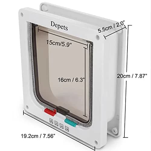 Depets Medium Cat Door 7.5" x 7.8" White | 4-Way Locking Pet Flap for Cats up to 15 lbs thumbnail 3