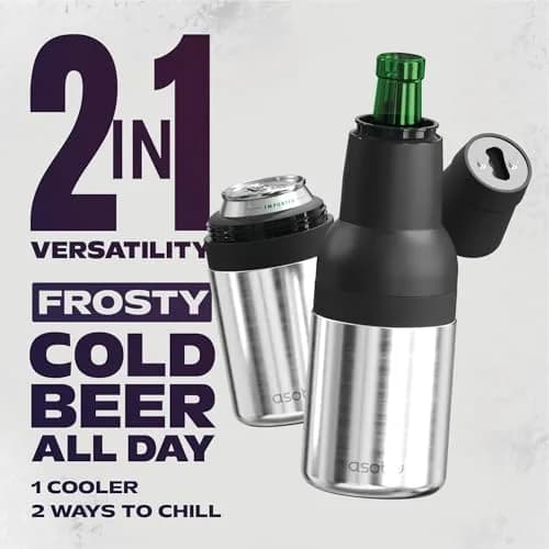 Asobu Frosty Beer Holder 590ml (20 Fl Oz) | Vacuum Insulated Stainless Steel Can & Bottle Cooler with Built-in Opener thumbnail 3
