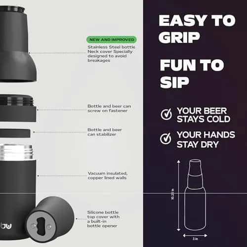 Asobu Frosty Beer Holder 2 Go Vacuum Insulated Stainless Steel Beer Can and Bottle Cooler with Built-in Opener, 12oz (355ml) | Keeps Drinks Cold for 12 Hours thumbnail 6