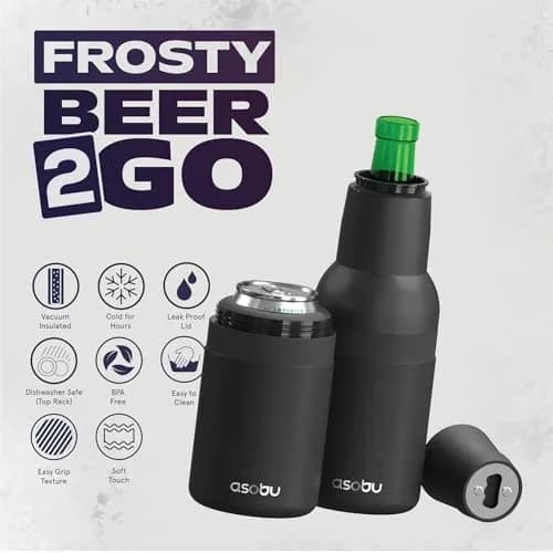 Asobu Frosty Beer Holder 2 Go Vacuum Insulated Stainless Steel Beer Can and Bottle Cooler with Built-in Opener, 12oz (355ml) | Keeps Drinks Cold for 12 Hours thumbnail 2