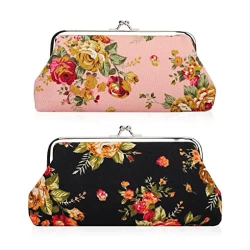 Oyachic Large Coin Purse Floral Canvas 18cm | Vintage Kiss Lock Wallet for Women Girls thumbnail 1