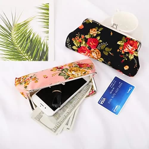 Oyachic Large Coin Purse Floral Canvas 18cm | Vintage Kiss Lock Wallet for Women Girls thumbnail 5