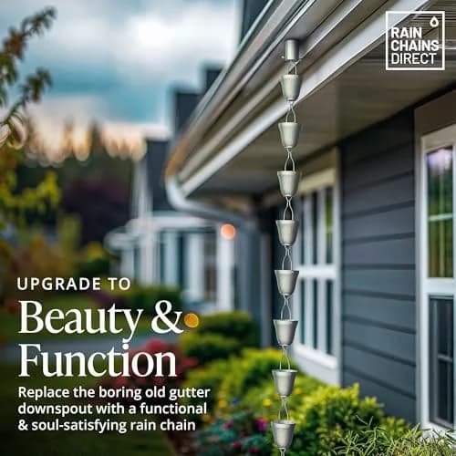 Rain Chains Direct Contempo Rain Chain 8.5 FT | Durable Milled Aluminum Gray for Outdoor Decor thumbnail 2