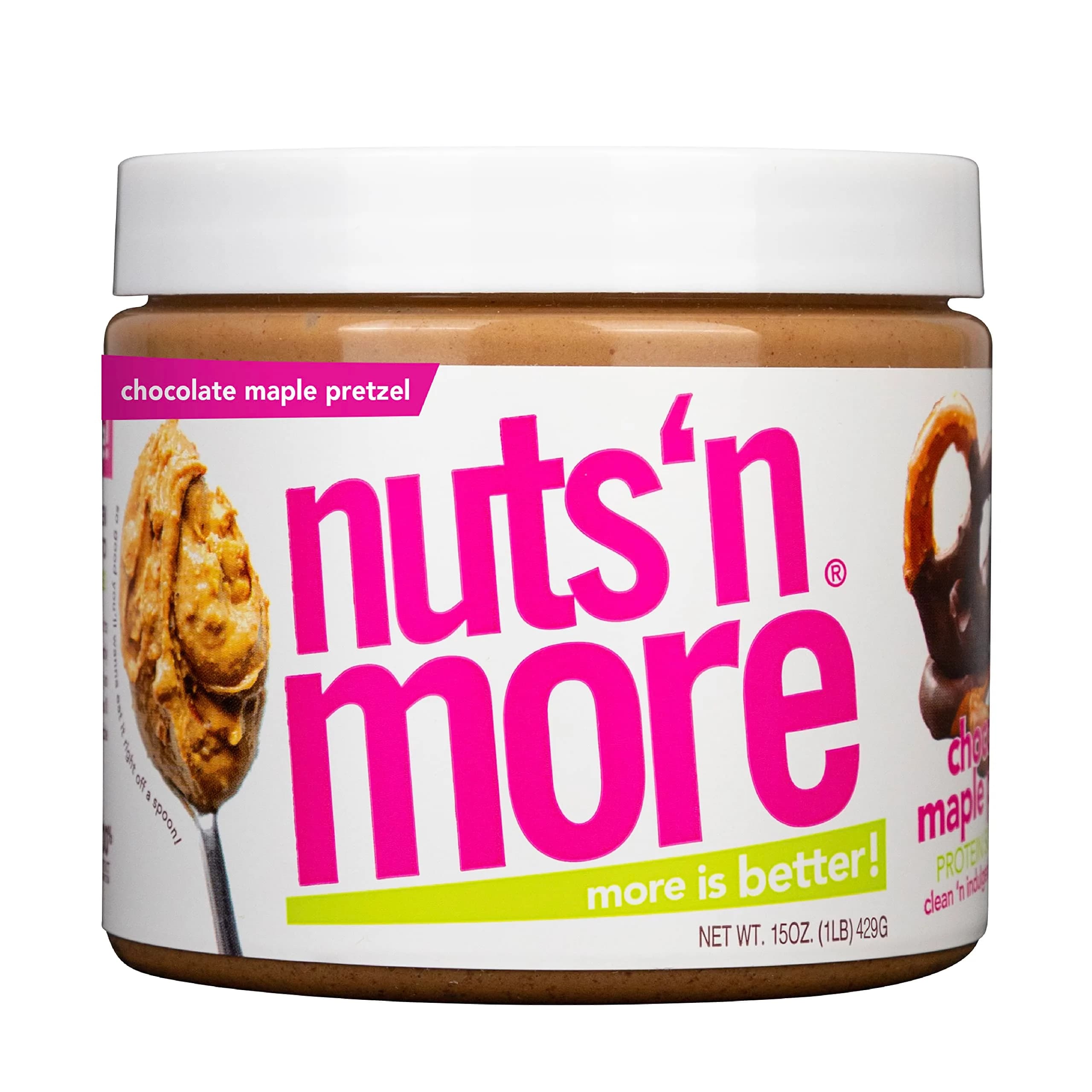 Nuts 'N More Toffee Crunch Peanut Butter Spread 15oz | High Protein, Low Sugar, Gluten Free — Chocolate Maple Pretzel / 15 Ounce