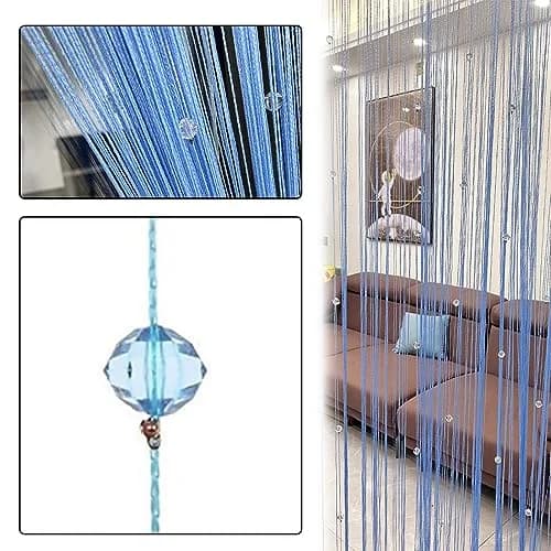 Eve Split Sky Blue Curtain 190-200cm High | Modern Beaded Door String Curtain thumbnail 3