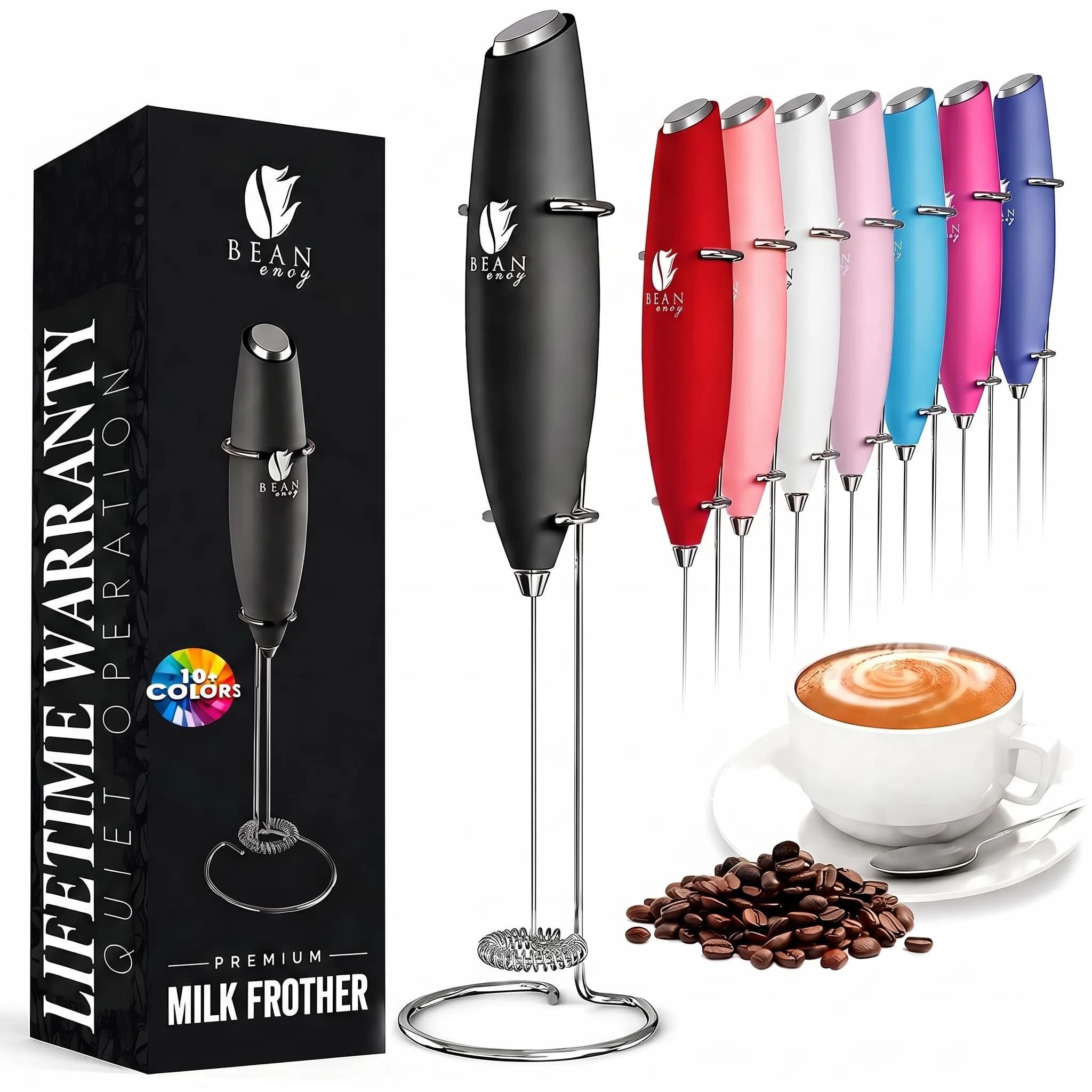 Bean Envy Handheld Milk Frother Wand with Stand - Black | 19000 RPM Electric Mixer for Coffee, Matcha, Protein Shakes - main product image