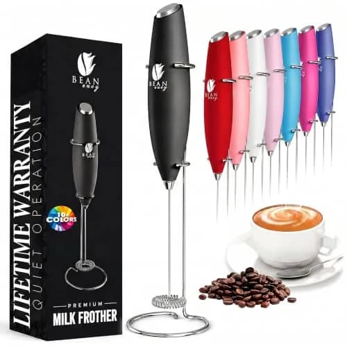 Bean Envy Handheld Milk Frother Wand with Stand - Black | 19000 RPM Electric Mixer for Coffee, Matcha, Protein Shakes thumbnail 1