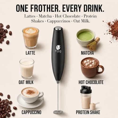 Bean Envy Handheld Milk Frother Wand with Stand - Black | 19000 RPM Electric Mixer for Coffee, Matcha, Protein Shakes thumbnail 4