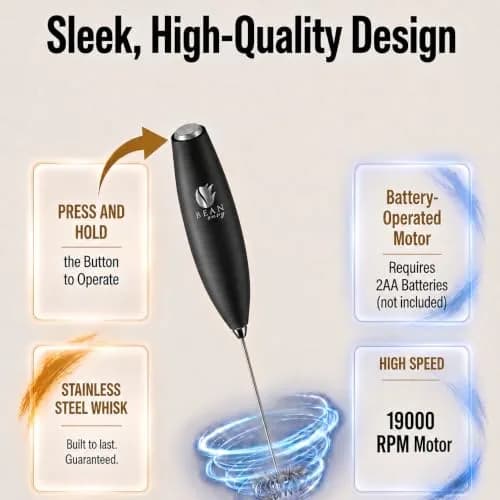 Bean Envy Handheld Milk Frother Wand with Stand - Black | 19000 RPM Electric Mixer for Coffee, Matcha, Protein Shakes thumbnail 5